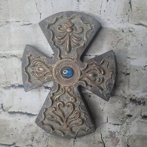 Green Celtic St Patrick Irish Cross Wall Hanging Ireland Appx 9” X 6.5”